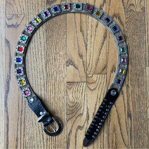 Sand Castle USA Vintage Silver Metal Mesh and Leather Belt Jeweled